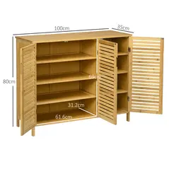 HOMCOM Rustic Shoe Cabinet, 3 Door Shoe Storage Cabinet with 8 Shelves, Natural Wood Finish - 3