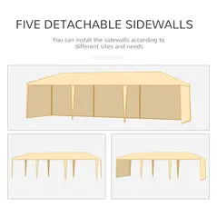 Outsunny 9 x 3 m Party Tent Gazebo Marquee Outdoor Patio Canopy Shelter with Windows and Side Panels Black - 6