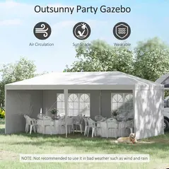 Outsunny 6 x 3 m Party Tent Gazebo Marquee Outdoor Patio Canopy Shelter with Windows and Side Panels White - 5