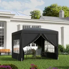 Outsunny 3 x 3 m Garden Pop Up Gazebo, Wedding Party Tent Marquee, Water Resistant Awning Canopy with Sidewalls, Windows, Carry Bag, Black - 2