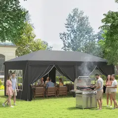 Outsunny 3 x 6 m Pop Up Gazebo with Sides and Windows, Height Adjustable Wedding Camping Party Tent Canopy Marquee with Storage Bag for Garden, Event, Black - 2