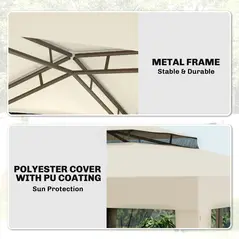 Outsunny 3 x 3 m Gazebo, Netting Party Tent, Patio Canopy Outdoor Event Shelter with Double Tier Roof, Beige - 5