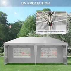 Outsunny 3 x 6m Pop Up Gazebo, Height Adjustable Marquee Party Tent with Sidewalls and Storage Bag, White - 7