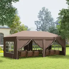 Outsunny 3 x 6 m Pop Up Gazebo with Sides and Windows, Height Adjustable Wedding Camping Party Tent Canopy Marquee with Storage Bag for Garden, Event, Brown - 2
