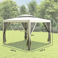 Outsunny 3 x 3 m Gazebo, Netting Party Tent, Patio Canopy Outdoor Event Shelter with Double Tier Roof, Cream White - 3