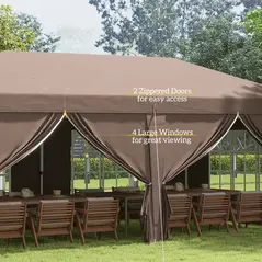 Outsunny 3 x 6 m Pop Up Gazebo with Sides and Windows, Height Adjustable Wedding Camping Party Tent Canopy Marquee with Storage Bag for Garden, Event, Brown - 7