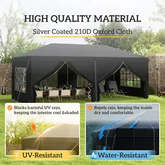 Outsunny 3 x 6 m Pop Up Gazebo with Sides and Windows, Height Adjustable Wedding Camping Party Tent Canopy Marquee with Storage Bag for Garden, Event, Black - 5