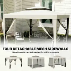 Outsunny 3 x 3 m Gazebo, Netting Party Tent, Patio Canopy Outdoor Event Shelter with Double Tier Roof, Cream White - 7