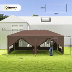 Outsunny 3 x 6 m Pop Up Gazebo with Sides and Windows, Height Adjustable Wedding Camping Party Tent Canopy Marquee with Storage Bag for Garden, Event, Brown - 3