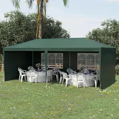 Outsunny 6x3 m Party Tent Gazebo Marquee Outdoor Patio Canopy Shelter with Windows and Side Panels, Green - 2