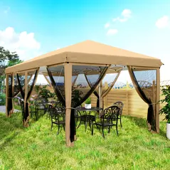 Outsunny 3 x 6m Pop Up Gazebo, Outdoor Canopy Shelter, Marquee Party Wedding Tent with 6 Mesh Walls and Carry Bag, Beige - 9