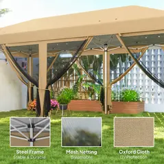 Outsunny 3 x 6m Pop Up Gazebo, Outdoor Canopy Shelter, Marquee Party Wedding Tent with 6 Mesh Walls and Carry Bag, Beige - 4