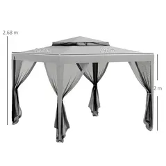 Outsunny 3 x 3 m Gazebo, Netting Party Tent, Patio Canopy Outdoor Event Shelter with Double Tier Roof, Light Grey - 3
