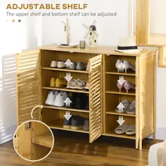 HOMCOM Rustic Shoe Cabinet, 3 Door Shoe Storage Cabinet with 8 Shelves, Natural Wood Finish - 5