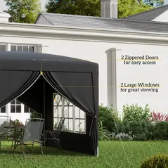 Outsunny 3 x 3 m Garden Pop Up Gazebo, Wedding Party Tent Marquee, Water Resistant Awning Canopy with Sidewalls, Windows, Carry Bag, Black - 7