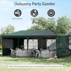 Outsunny 6x3 m Party Tent Gazebo Marquee Outdoor Patio Canopy Shelter with Windows and Side Panels, Green - 4