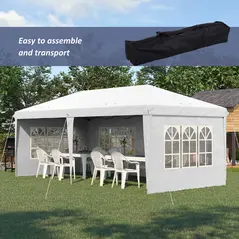 Outsunny 3 x 6m Pop Up Gazebo, Height Adjustable Marquee Party Tent with Sidewalls and Storage Bag, White - 4