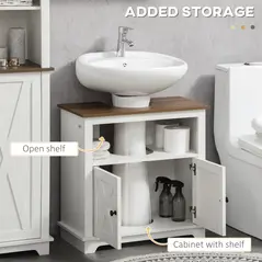 kleankin Under Sink Cabinet Bathroom Vanity Unit with Double Doors and Storage Shelves, 60 x 30 x 60cm, White - 6