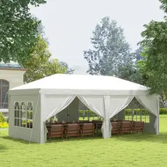 Outsunny 3 x 6 m Garden Pop Up Gazebo, Wedding Party Tent Marquee, Water Resistant Awning Canopy with Sidewalls, Windows, Carry Bag, White - 2
