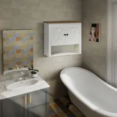 kleankin On-Wall Farmhouse Bathroom Storage Cabinet - White - 2