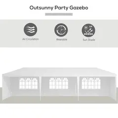 Outsunny 9 x 3 m Party Tent Gazebo Marquee Outdoor Patio Canopy Shelter with Windows and Side Panels Black - 4