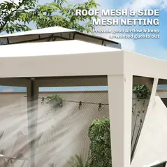 Outsunny 3 x 3 m Gazebo, Netting Party Tent, Patio Canopy Outdoor Event Shelter with Double Tier Roof, Cream White - 6