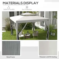 Outsunny 3 x 3 m Gazebo, Netting Party Tent, Patio Canopy Outdoor Event Shelter with Double Tier Roof, Light Grey - 5