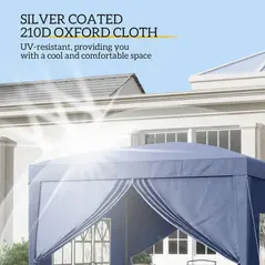 Outsunny 3 x 3 m Garden Pop Up Gazebo, Wedding Party Tent Marquee, Water Resistant Awning Canopy with Sidewalls, Windows, Carry Bag, Blue - 5