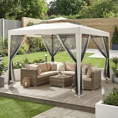 Outsunny 3 x 3 m Gazebo, Netting Party Tent, Patio Canopy Outdoor Event Shelter with Double Tier Roof, Cream White - 2