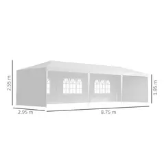 Outsunny 9 x 3 m Party Tent Gazebo Marquee Outdoor Patio Canopy Shelter with Windows and Side Panels Black - 3