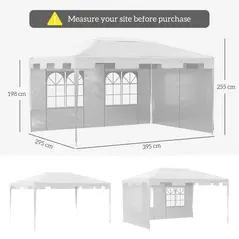 Outsunny 3 x 4 m Garden Gazebo Shelter Marquee Party Tent with 2 Sidewalls for Patio Yard Outdoor - White - 3