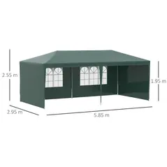 Outsunny 6x3 m Party Tent Gazebo Marquee Outdoor Patio Canopy Shelter with Windows and Side Panels, Green - 3