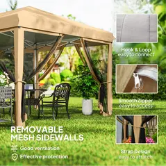 Outsunny 3 x 6m Pop Up Gazebo, Outdoor Canopy Shelter, Marquee Party Wedding Tent with 6 Mesh Walls and Carry Bag, Beige - 6