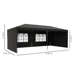 Outsunny 2.95 x 5.83 m Semi-Open Gazebo - Dark Grey - 3