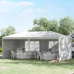 Outsunny 6 x 3 m Party Tent Gazebo Marquee Outdoor Patio Canopy Shelter with Windows and Side Panels White - 2