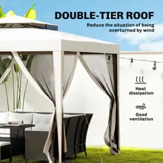 Outsunny 3 x 3 m Gazebo, Netting Party Tent, Patio Canopy Outdoor Event Shelter with Double Tier Roof, Cream White - 4