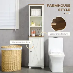 kleankin Bathroom Cabinet, Tall Storage Cabinet with Door and Adjustable Shelves, 39.5 x 30 x 160 cm, White - 4