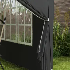 Outsunny 3 x 3 m Garden Pop Up Gazebo, Wedding Party Tent Marquee, Water Resistant Awning Canopy with Sidewalls, Windows, Carry Bag, Black - 9