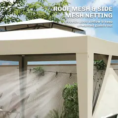 Outsunny 3 x 3 m Gazebo, Netting Party Tent, Patio Canopy Outdoor Event Shelter with Double Tier Roof, Beige - 6