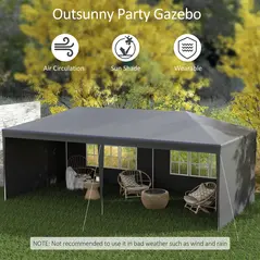 Outsunny 2.95 x 5.83 m Semi-Open Gazebo - Dark Grey - 4