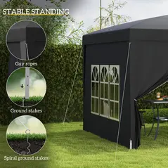 Outsunny 3 x 3 m Garden Pop Up Gazebo, Wedding Party Tent Marquee, Water Resistant Awning Canopy with Sidewalls, Windows, Carry Bag, Black - 6