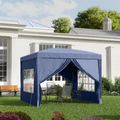 Outsunny 3 x 3 m Garden Pop Up Gazebo, Wedding Party Tent Marquee, Water Resistant Awning Canopy with Sidewalls, Windows, Carry Bag, Blue - 2