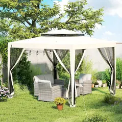 Outsunny 3 x 3 m Gazebo, Netting Party Tent, Patio Canopy Outdoor Event Shelter with Double Tier Roof, Cream White - 9