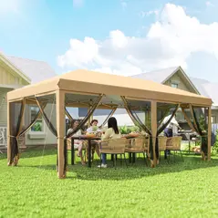 Outsunny 3 x 6m Pop Up Gazebo, Outdoor Canopy Shelter, Marquee Party Wedding Tent with 6 Mesh Walls and Carry Bag, Beige - 2