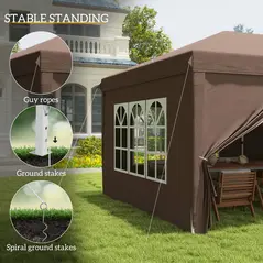Outsunny 3 x 6 m Pop Up Gazebo with Sides and Windows, Height Adjustable Wedding Camping Party Tent Canopy Marquee with Storage Bag for Garden, Event, Brown - 6