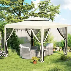 Outsunny 3 x 3 m Gazebo, Netting Party Tent, Patio Canopy Outdoor Event Shelter with Double Tier Roof, Beige - 9