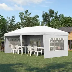 Outsunny 3 x 6m Pop Up Gazebo, Height Adjustable Marquee Party Tent with Sidewalls and Storage Bag, White - 2
