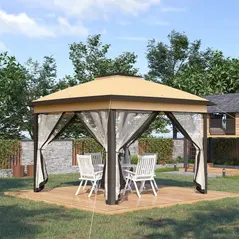 Outsunny 3.3 x 3.3m Pop Up Gazebo, Double Roof Foldable Canopy Tent with Zipped Mesh Sidewalls, Height Adjustable and Carrying Bag, Event Tent for Patio Garden, Beige - 2
