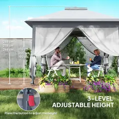 Outsunny 3.3 x 3.3m Pop Up Gazebo, Double Roof Foldable Canopy Tent with Zipped Mesh Sidewalls, Height Adjustable and Carrying Bag, Event Tent for Patio Garden, Grey - 6