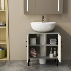 kleankin Under Sink Cabinet, Bathroom Vanity Unit, Storage Cupboard with Double Doors and Storage Shelves, 60x30x60cm, Natural - 9